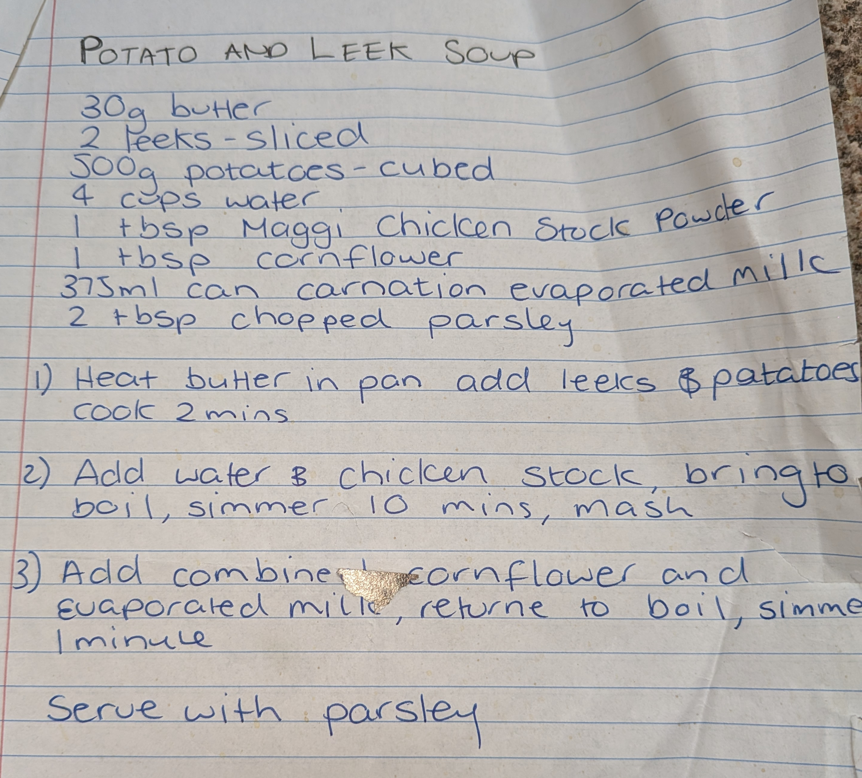 Scanned original recipe
