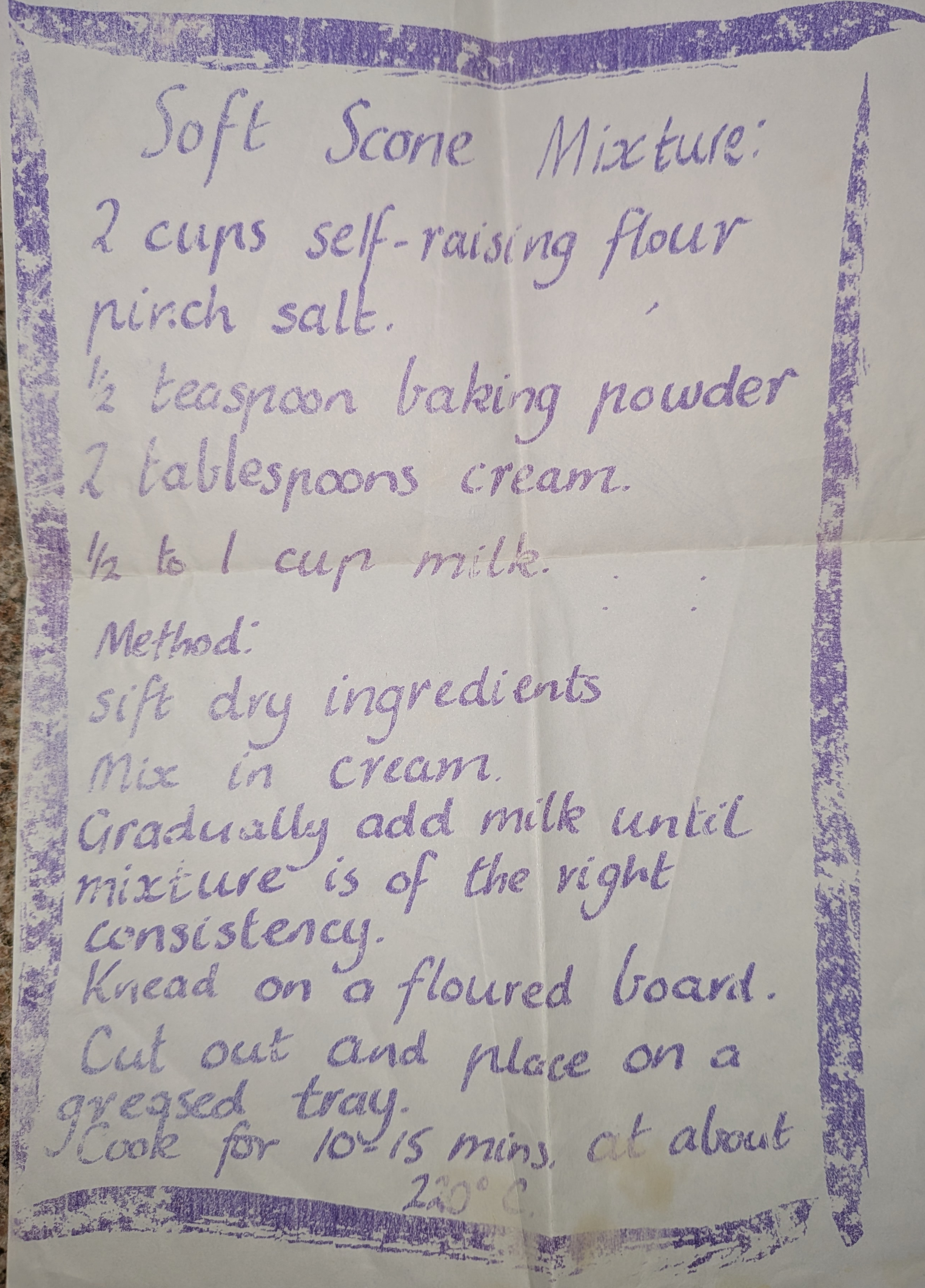 Scanned original recipe