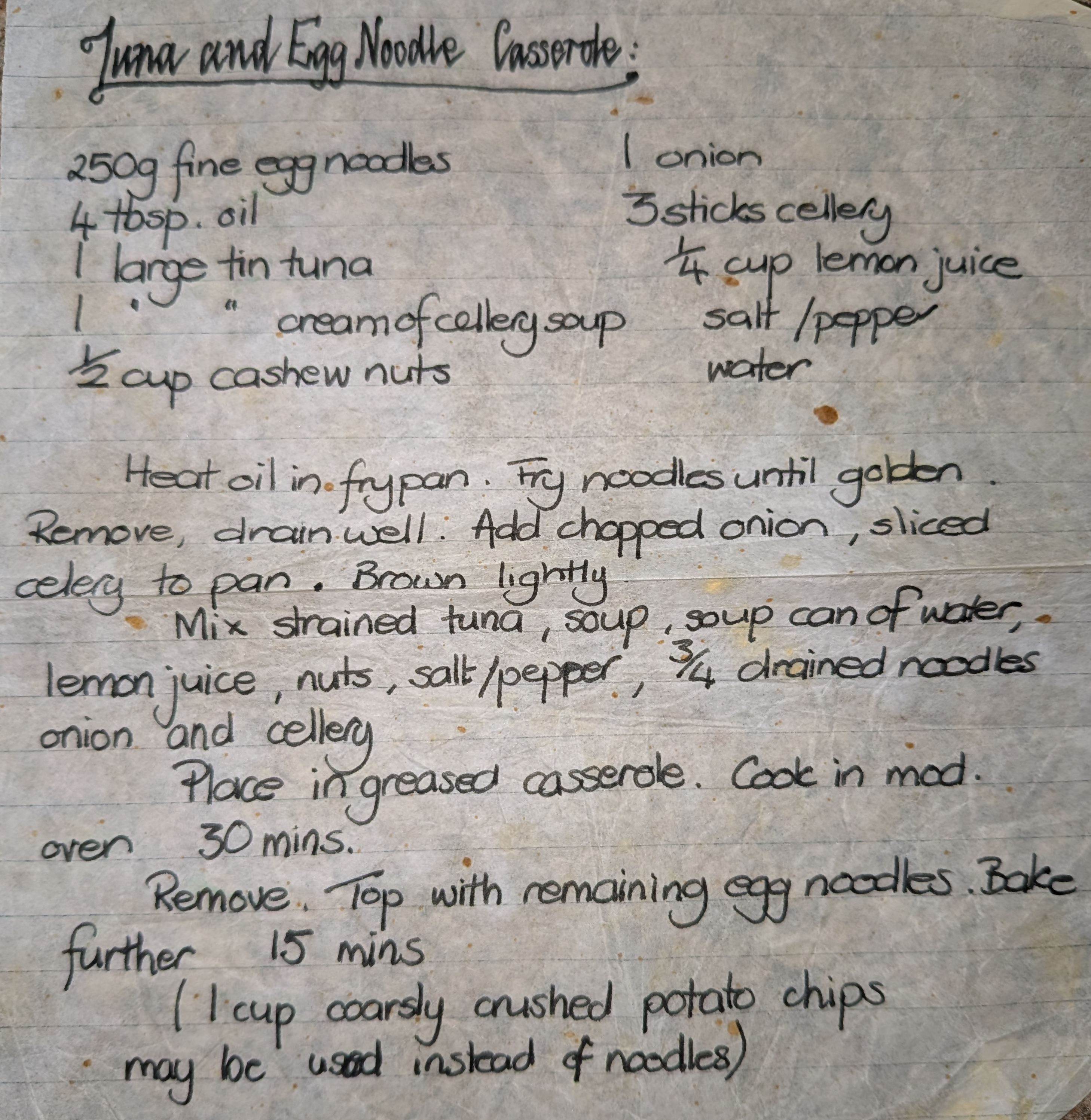 Scanned original recipe